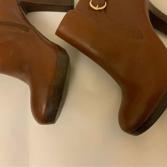 Neiman Marcus SPENCER Brazil BROWN LEATHER Heels BOOTIES Boots BUCKLE eur 38 - Picture 2 of 12